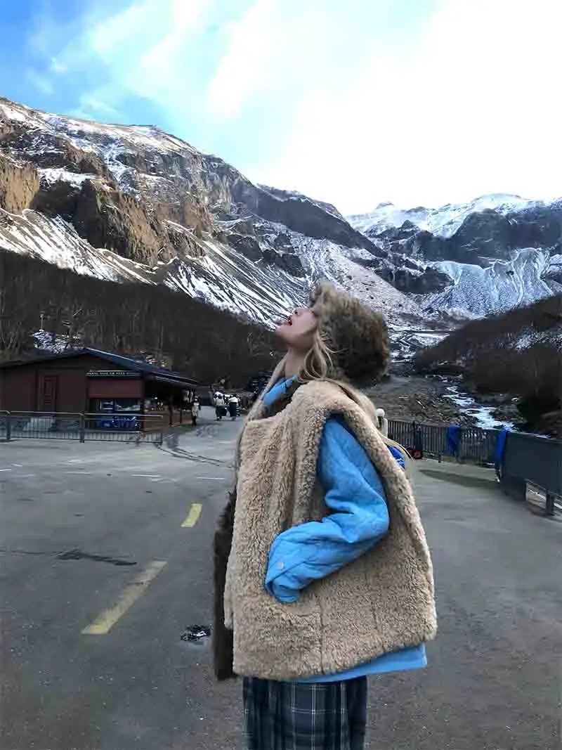 

Vests Waistcoats Thick Womens Waistcoat Formal Winter Velvet Plush Lined Double-Layered Detachable Collar Quilted Anti-Freezing