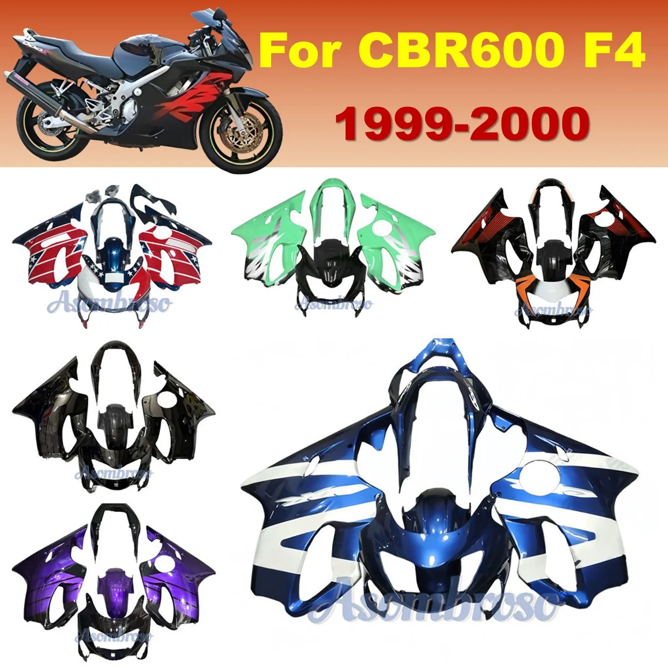 Carenados del mercado de accesorios para Honda 1999 2000 CBR 600 F4 99 00 CBR600 F4 CBR600 juego de paneles de cuerpo completo ABS personalizados