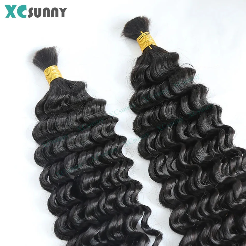 Cabelo humano em massa para trança, onda profunda, duplo desenhado, encaracolado, Boho, tranças sem nós, tranças de trança, sem trama