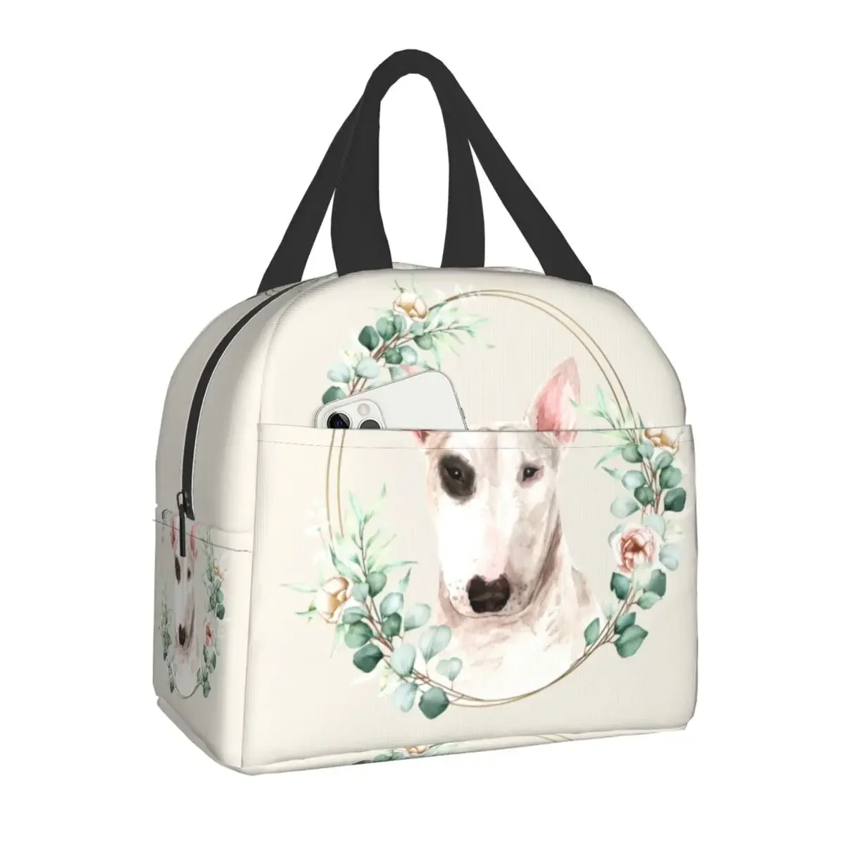 

Bull Terrier Dog In Floral Lunch Box Women Multifunction Thermal Cooler Warm Food Insulated Lunch Bag For Kids School Children