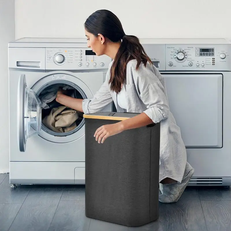 

Covered Laundry Hamper Slim Laundry Hamper With Handle 55L Large Laundry Hamper With Handle And Lid Foldable Clothes Basket