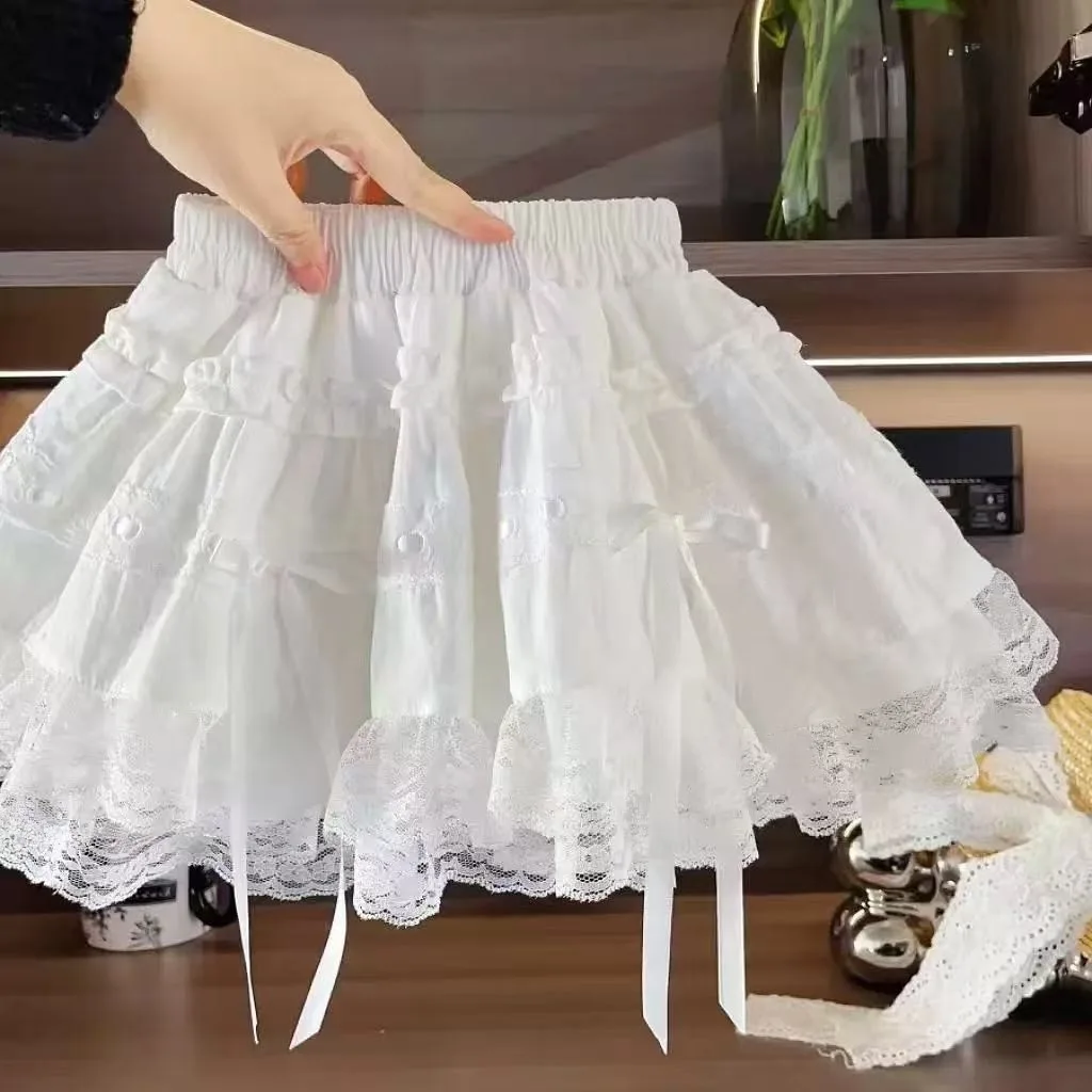 Falda de Pastel con Encaje Estilo Princesa, Falda Corta de Verano para Niñas, Falda de Moda Infantil con Lazo de Mariposa