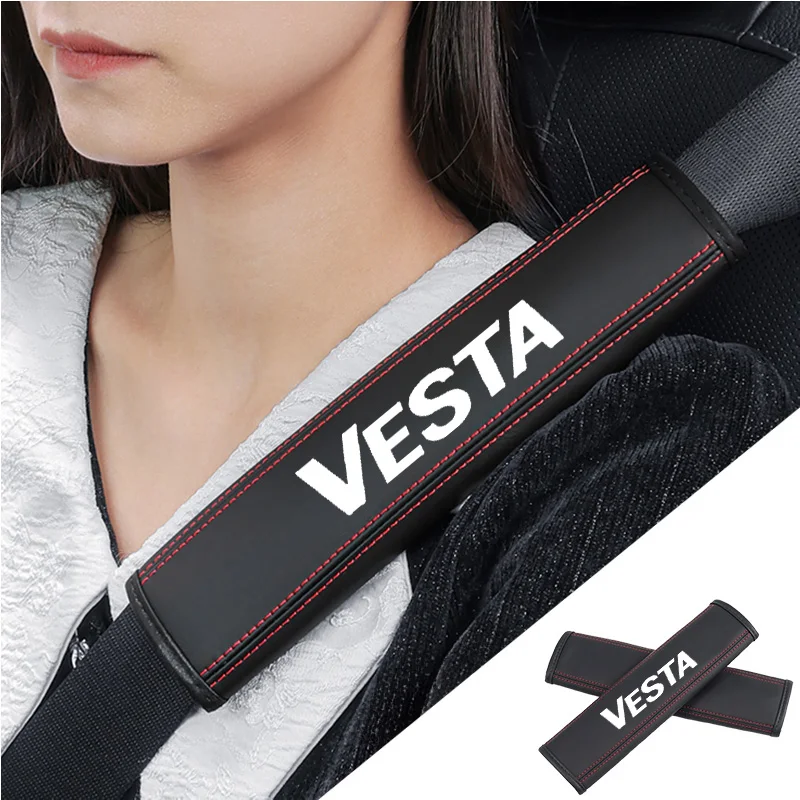 2 pçs cinto de segurança do carro nappa couro protetor ombro cinto segurança para lada vesta acessórios do carro interior gadget organizador