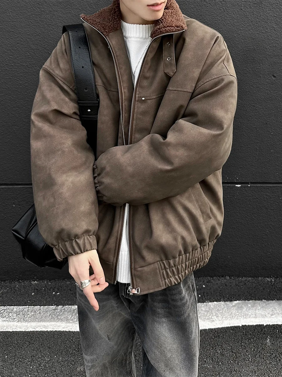 

Мужская зимняя мотоциклетная куртка из искусственной кожи с меховой подкладкой, утепленная, модная, в стиле ретро, с длинными рукавами, на молнии