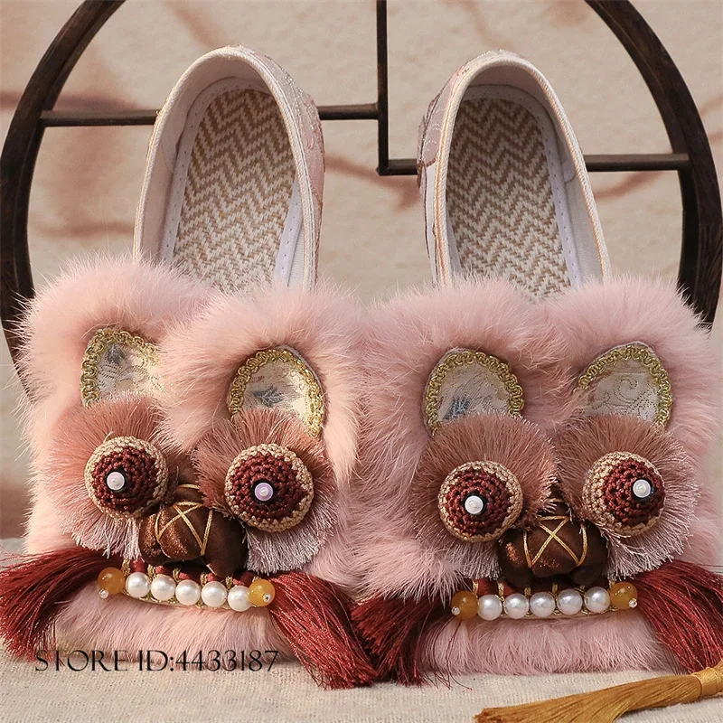 Traditional Handmade Flat Sandals Outdoor Wear Chinese Style Embroidered Tiger Head Shoes Slippers Spring Summer Women Shoes
