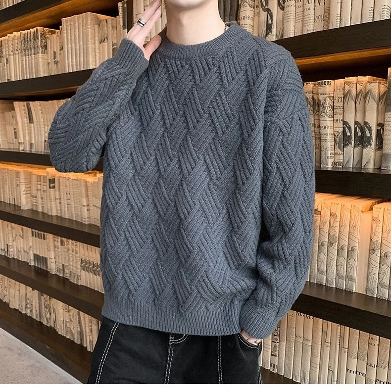 

Loose Fit round Ne Knitted Sweater for Men Casual Diamond Pattern Faionable Bot Layering irt Polyester Fiber Long Sl...