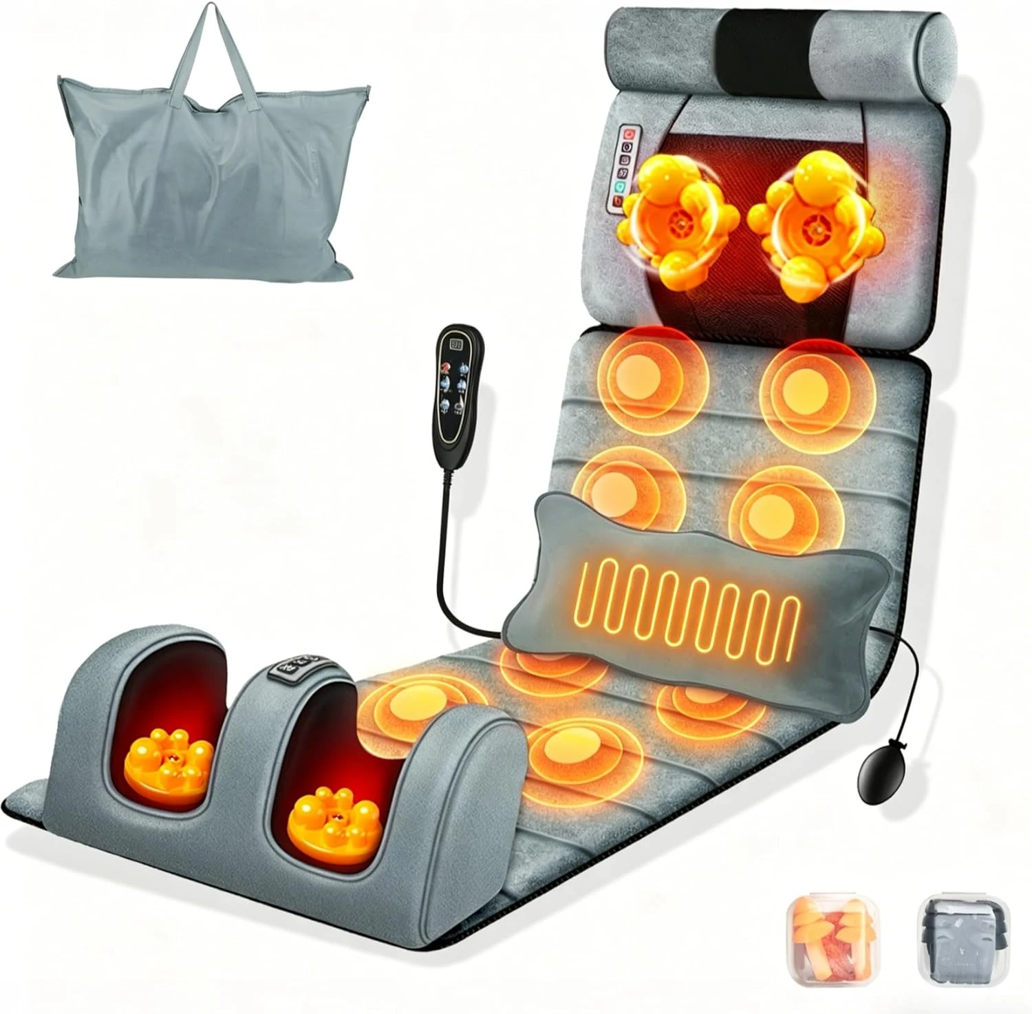 Full Body Massager Mat with Heat And Movable Shiatsu Neck Massager Pillow, Lumbar Traction And, 9 Vibration Motors And Back Heating Pad, Full Body Massager for Neck Back Waist Hip Leg feet, Massage Gift for Mom/Dad/Women/Men