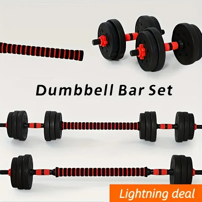 مجموعة بار دمبل متعددة الوظائف صديقة للبيئة، 2 بار مغطى بالمطاط + 4 براغي غير قابلة للانزلاق، مقابض رغوية للذراع والكتف والبطن #4