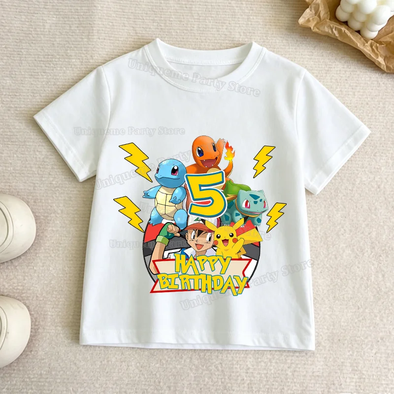 Cute Pokemon Number T-shirts 1-10T Anime Pikachu Birthday Party Clothes Boy Girl Short Sleeve Tee Tops Cartoon Summer Clothes - view 3