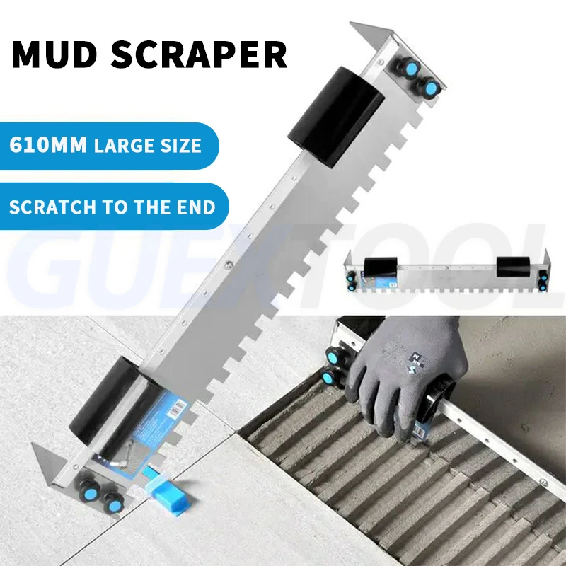 Espátula De Aço Inoxidável Lâmina De Toothed Pavimentação Plastering Telha Cerâmica Adesivo Raspagem Chorume Puxando Groove Plastering Tool Parede Curva Handle Multifuncional Decoração de aço inoxidável Super Long Squa