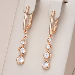 Kinel Unique Design Natural Zircon Long Drop Earrings for Women Fashion 585 Rose Gold Color Daily Fine Jewelry Crystal Gift