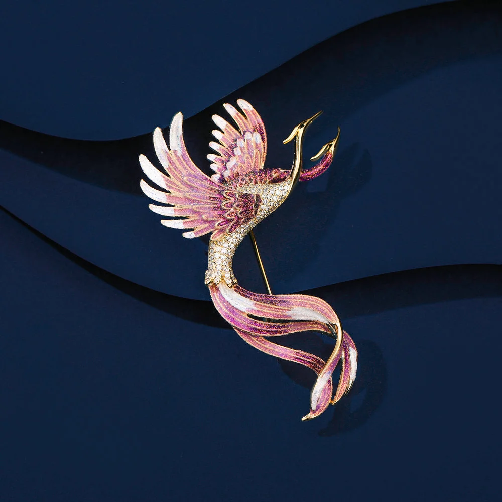 

Retro Chinese style elegant clothing dress accessories high-end enamel corsage gradient color phoenix brooch