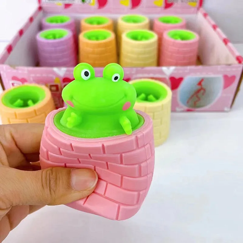 1pc Squeeze Frog Cup Toy Colorful Tricky Funny Frog Fidget Stress Relief Toy Rubber Cute Sensory Toys Random Color