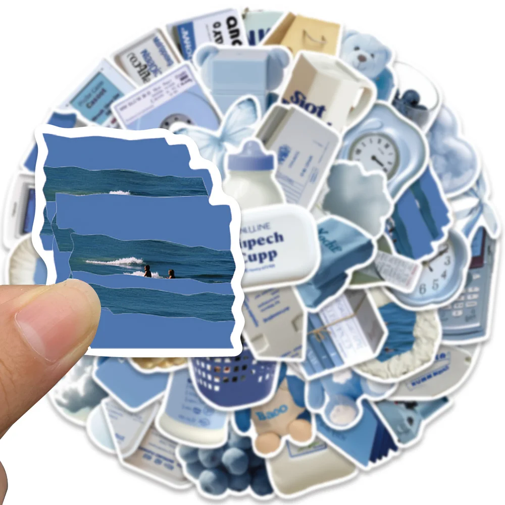 50pcs Blue Ins Style Sticker Creative Fashion Decal For Phone Luggage Diary Scrapbook Skateboard HD Printing Sticker Party Gift view 3
