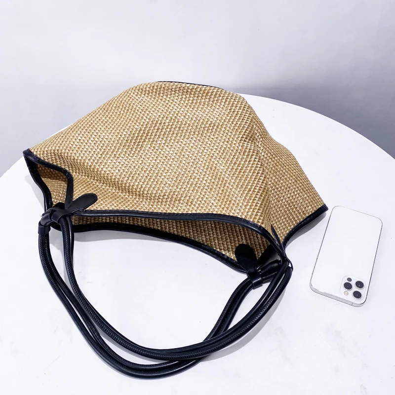 England Style Bucket Straw Bags For Women Luxury Designer Handbag And Purse 2024 New In Papyrus Woven With Inner Pocket Shoulder