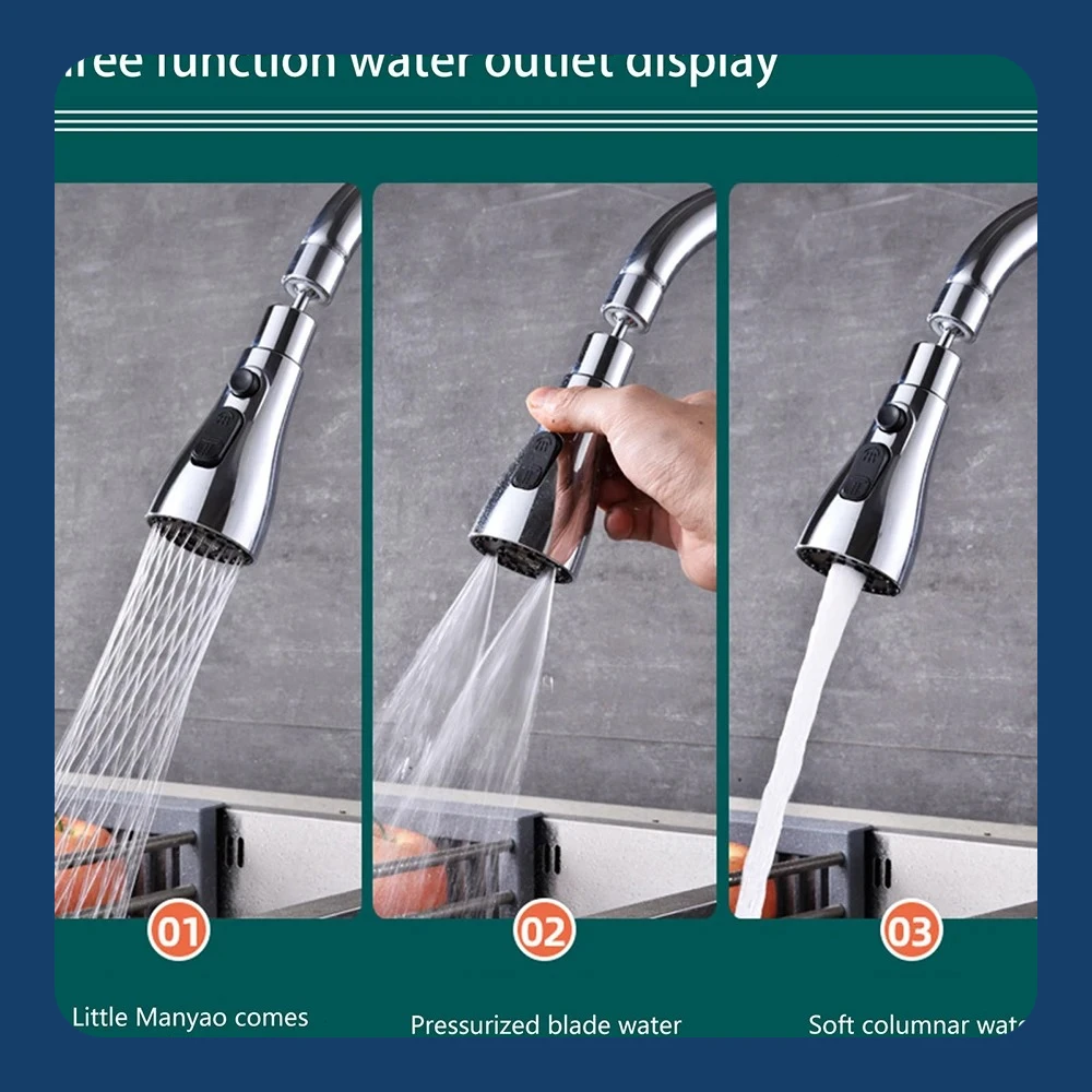 360°Kitchen 3-step Adjustable Tap Splashproof Extender Household Universal Booster Sprayer Universal Tap with Swivel Spout
