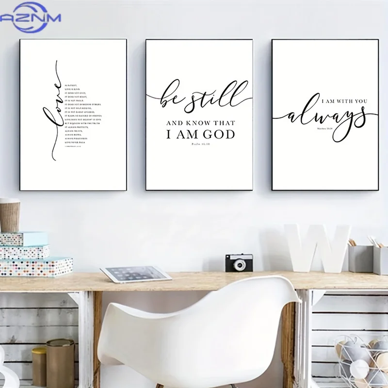 3pcs/set Frameless Verse Quote Posters And Prints Black White Wall Pictures Scripture Christ Wall Art Canvas Painting Home Decor