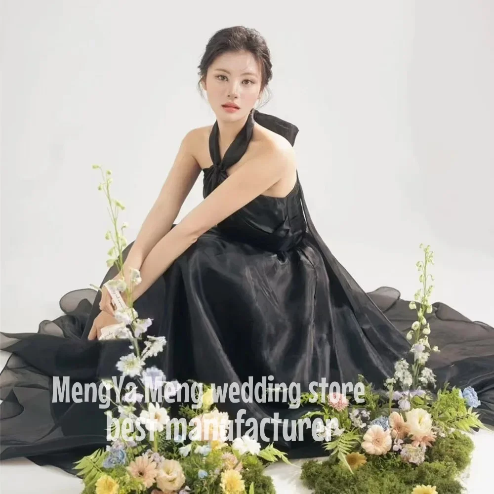 

ZHUISHU Mysteriou Classic Black Organza Evening Dress웨딩드레스 Halter Neck Floor Length Ball Gown Wedding Guest Dress Customized