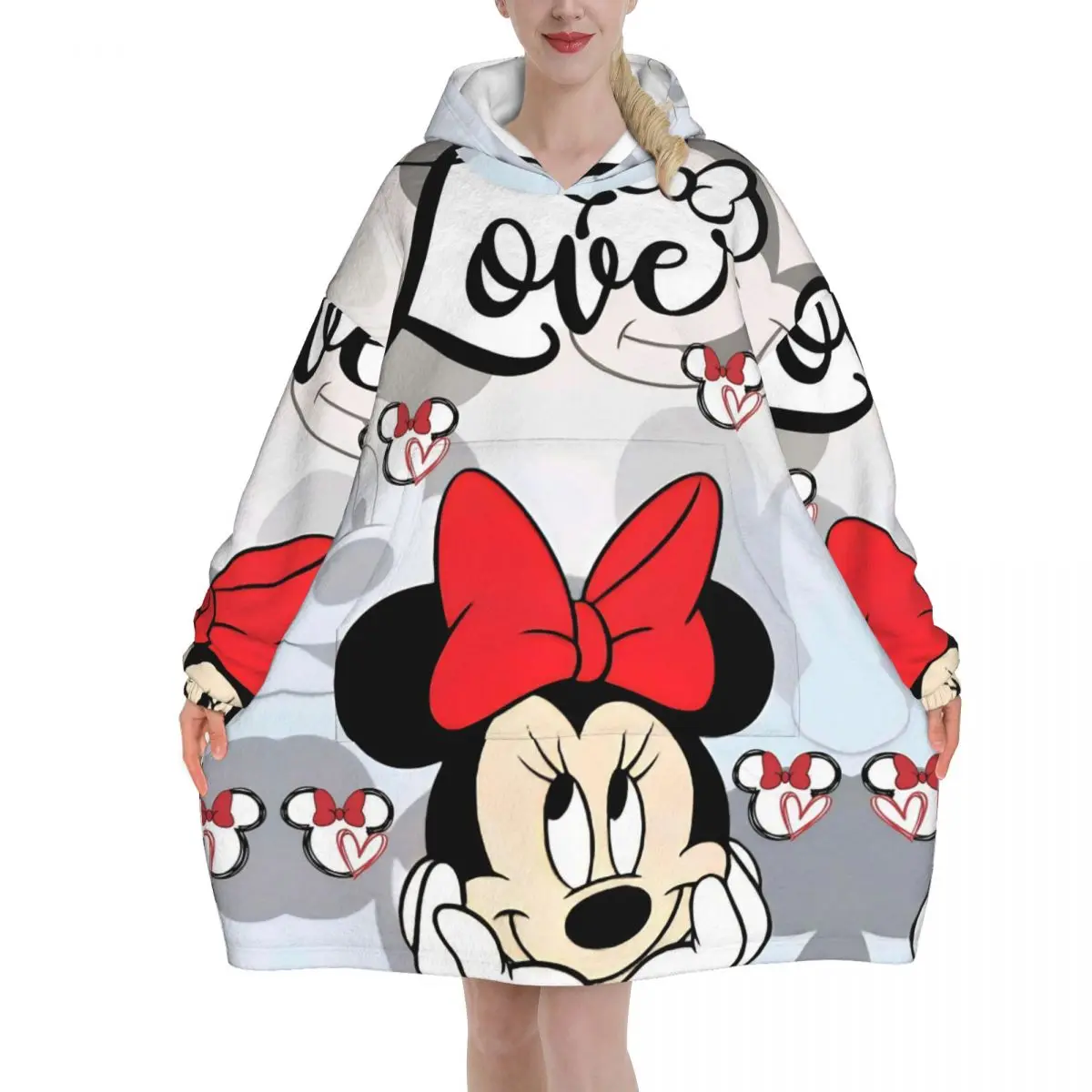 ميني ماوس Kawaii بطانية هوديي كبيرة الحجم يمكن ارتداؤها بطانية دافئة هدايا للنساء الفتيات الصديقة