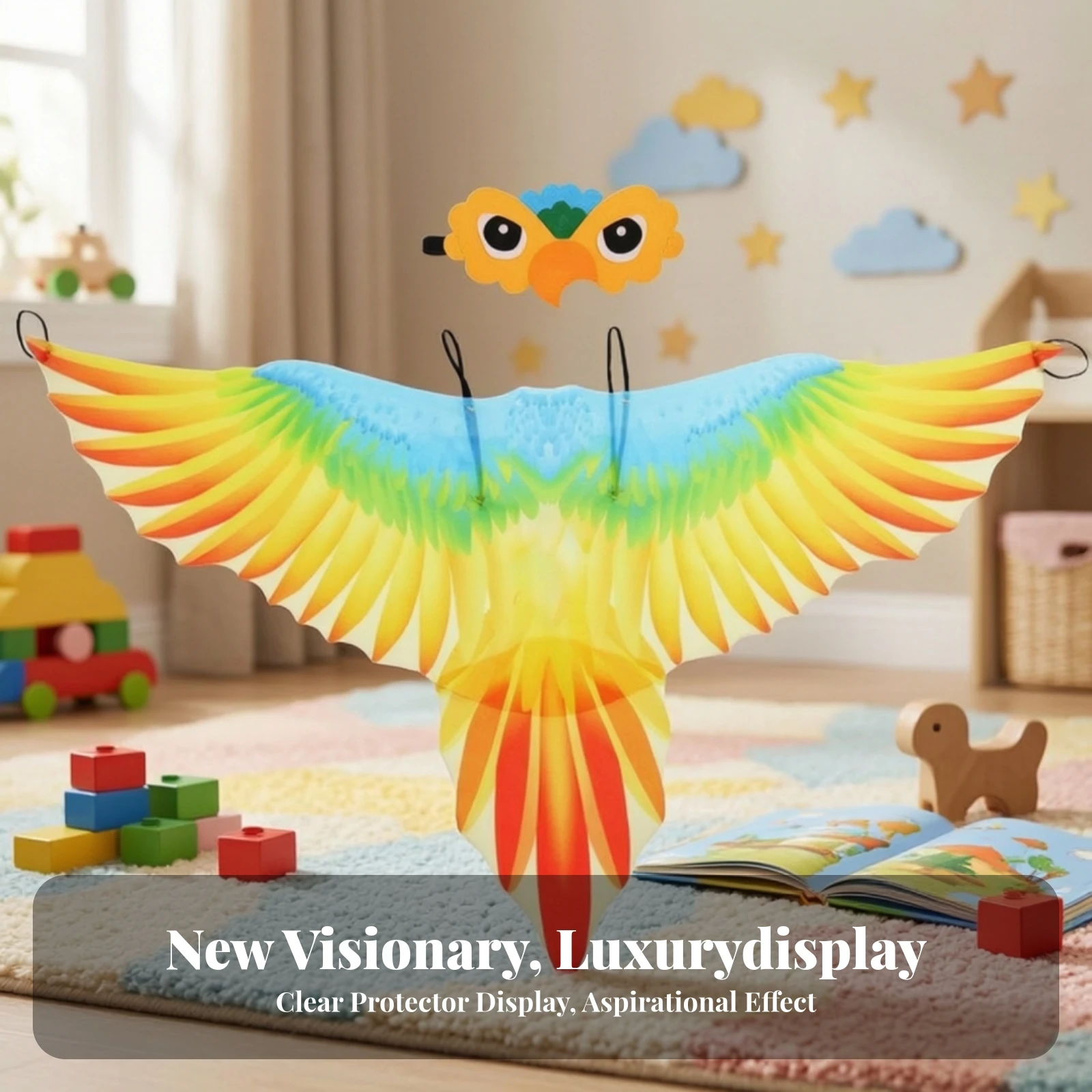 Parrot Cape Costume Breathable Wing Cape with Headpiece Bird Wings with Headpiece Child-Safe Parrot Wings with Mask Open-Front
