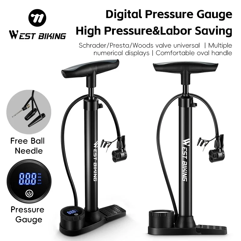 

WEST BIKING 150PSI Bike Air Pump Foldable Digital MTB Road Bike Ball Tire Inflator Schrader Presta Valves Cycling Pump