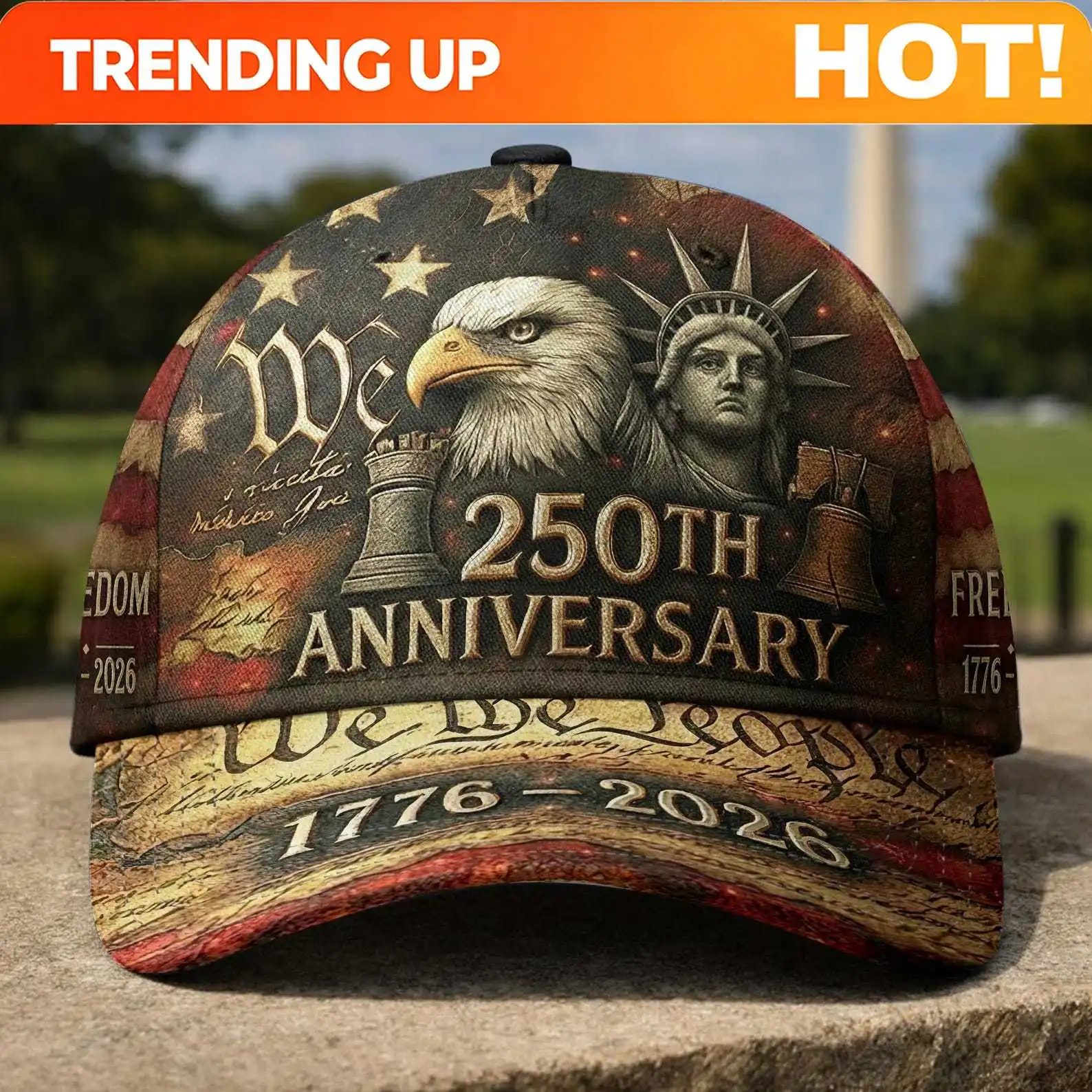 250th Anniversary USA Baseball Cap, Bald Eagle American Flag Hat, 1776–2026 Cap for Men & Women, Patriotic Gift, 4th of July Gif