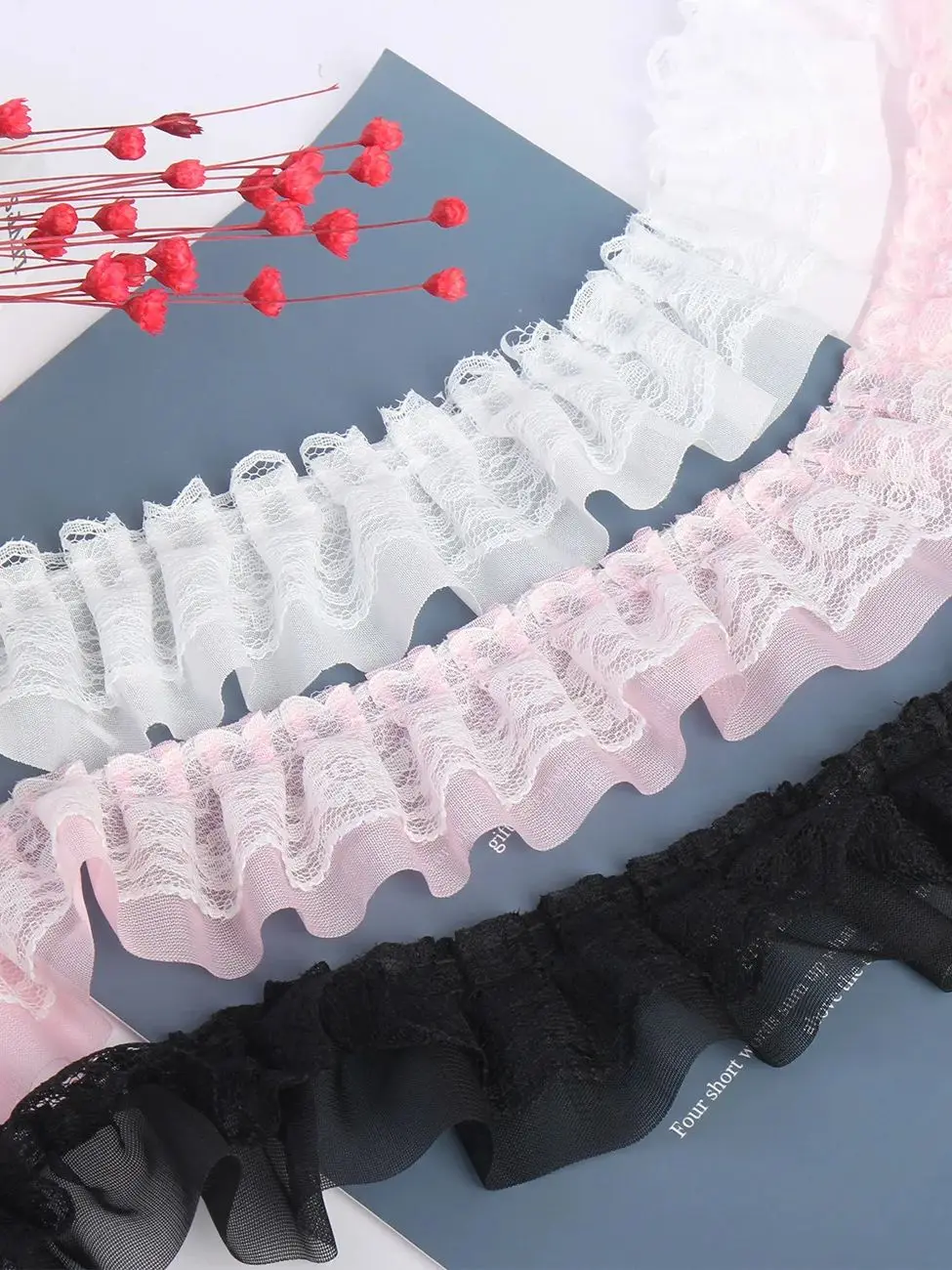 2yards 5cm Doppelschicht Plissee Chiffon Spitzenbesatz Kleidung Hochzeit Zubehör Dekor Band DIY Handarbeit Nähen Spitzenbesätze