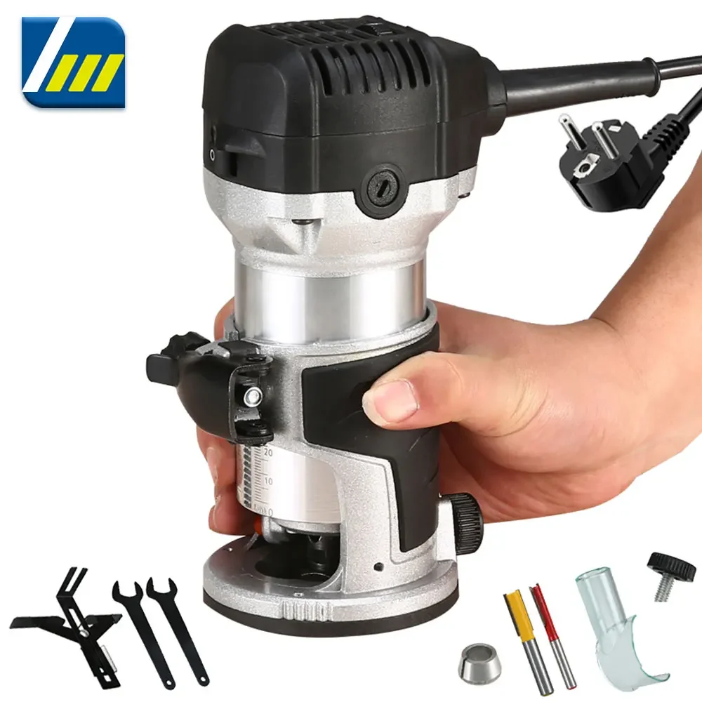 Wood Router 20000W Hand Milling Machine 8&6.35mm Milling Cutter for Wood Manual Electric Trimmer Woodworking Power Tools DIY