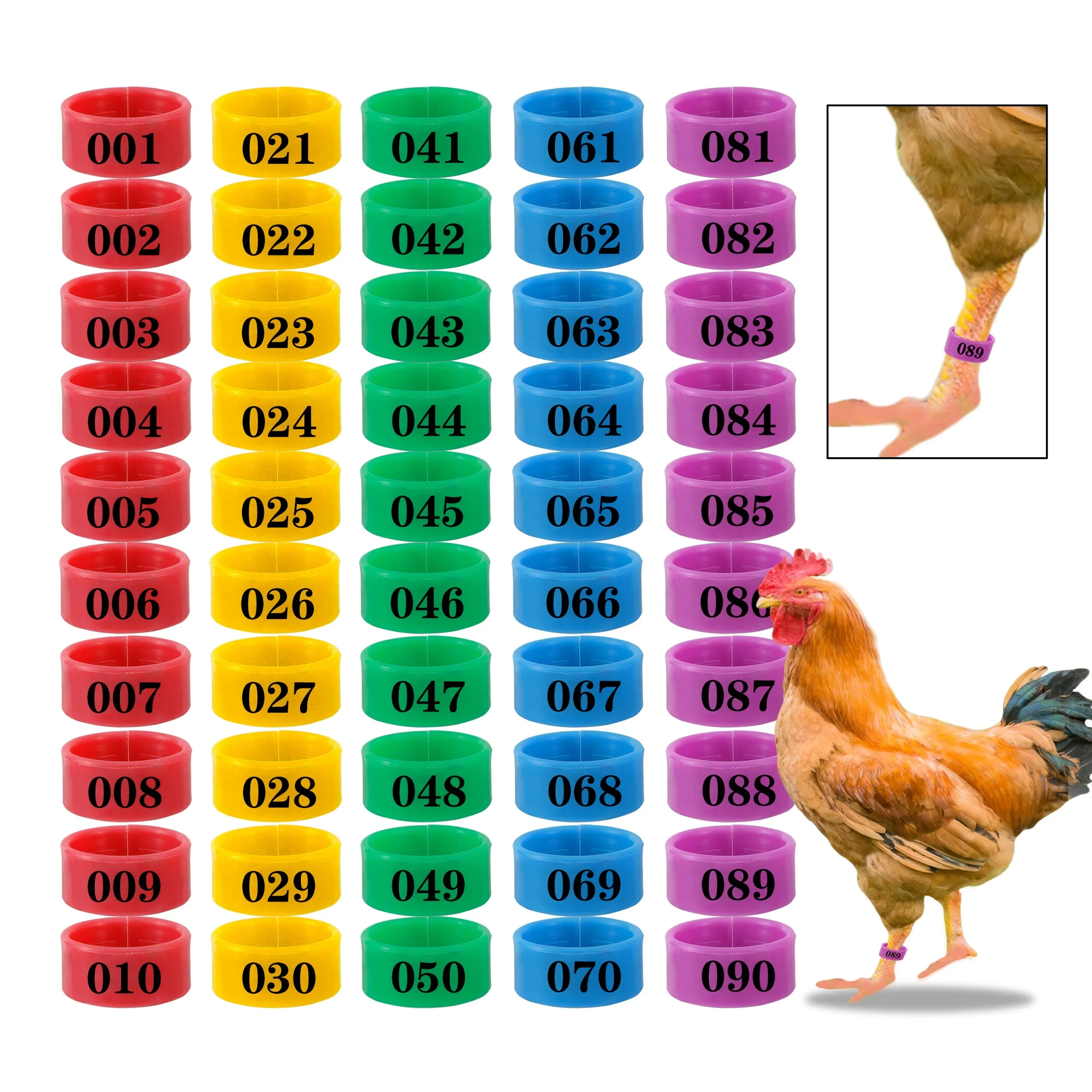 

1.6/1.8/2.0cm 001~100 Chicken Foot Ring Turkeys Quail Foot Ring Easy Install & Remove Manually Poultry Carry Foot Ring 100 Pcs