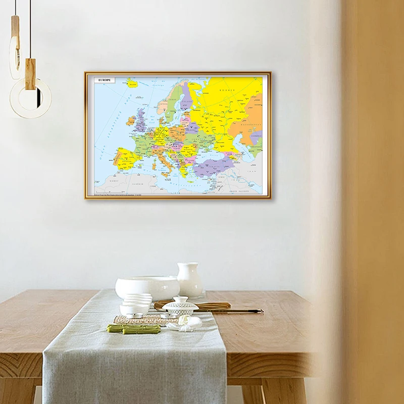 Pintura en lienzo con mapa de Europa en francés, póster de arte de pared Vintage, suministros de viaje escolar, decoración del hogar, 59x42cm