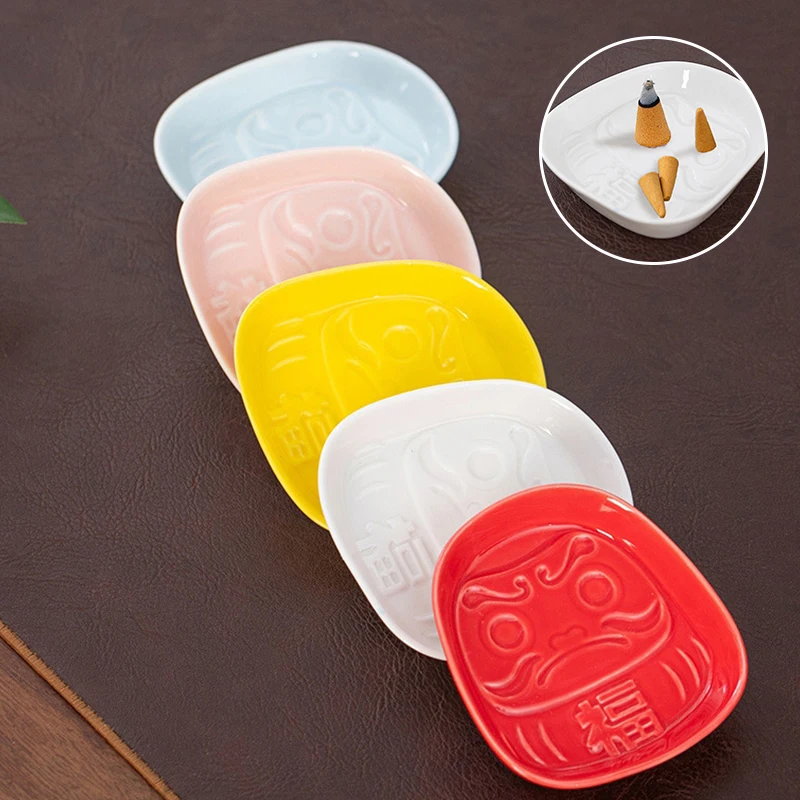 Home Desk Decor Japanese Ceramic Daruma Sauce Dish Seasoning Dish Small Plate Cone Incense Tray Cone Insences Burner Holder