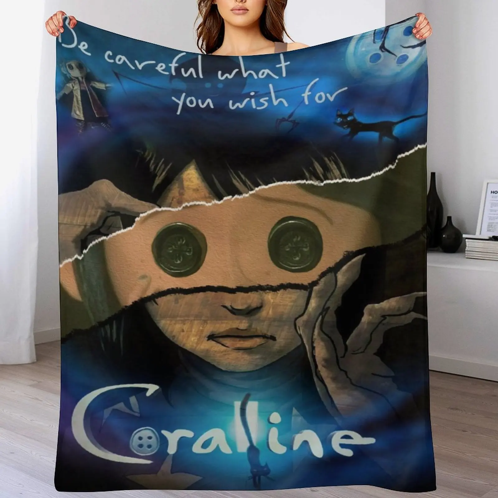 

Фланелевое одеяло с персонажем мультфильма ужасов для дивана, дивана-кровати, легкое одеяло C-Coraline Lovely Girl для гостиной, колпачков, общежития