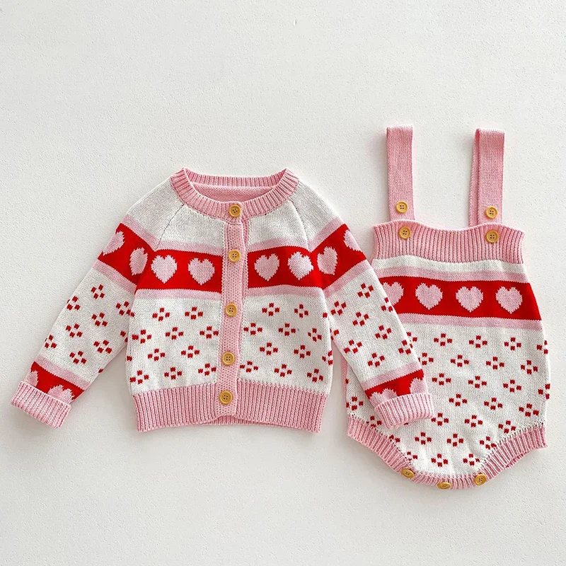 

Infant Baby Girls Clothing Set New Autumn Toddler Baby Girl Knitting Clothes Suit Long Sleeved Knitted Cardigan+Jumpsuit Set