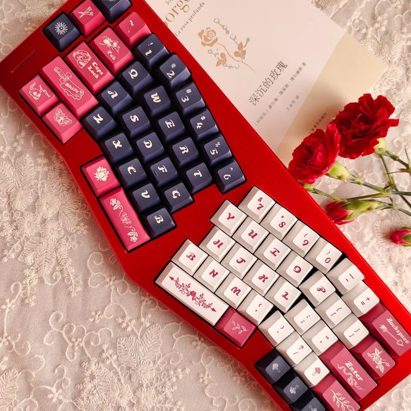 Imagem -02 - Teclado Mecânico Retro Keycap Ajustado Vermelho Branco Rosa Escuro Noite Rosa Acessórios do Jogo Pbt Qx3 Original