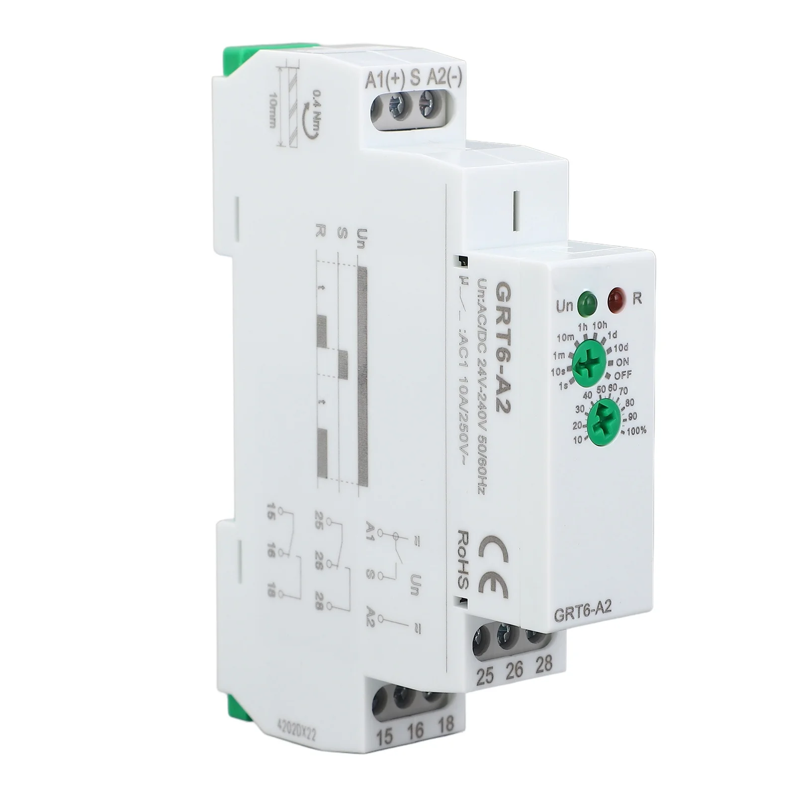 Single Function Time Relay Delay On 2 SPDT Outputs 0.1s to 10 Days Electronic Power On Timer AC DC 24-240V GRT6-A2