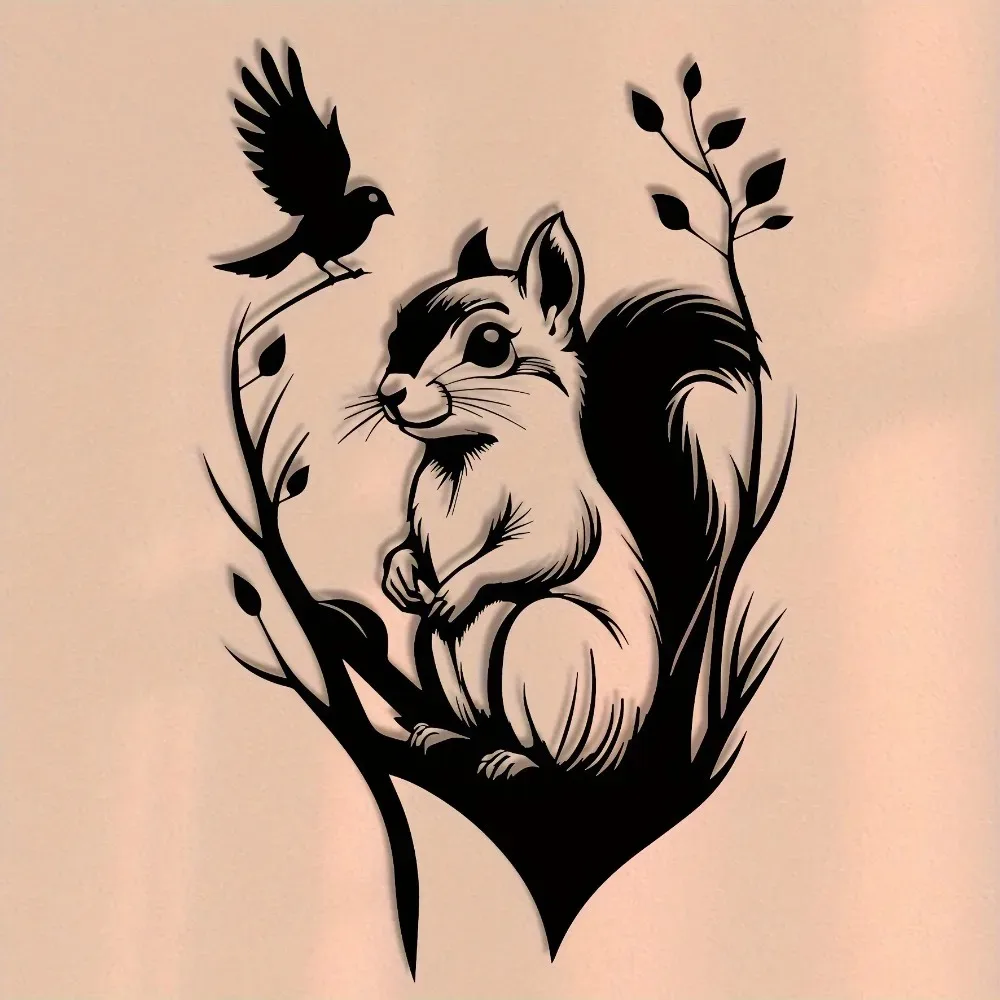 Black Squirrel Bird Iron Wall Art, Rustic Metal Sculpture for Farmhouse Mantel