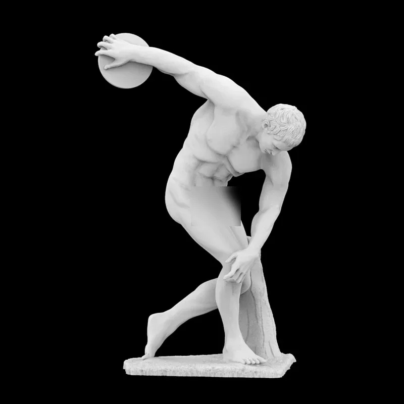 'Discobolus of Myron' Sculpture, 3D Printed Resin Material, Hand-Painted, Plaster-Like Textured  (Ships Within 10 Days)