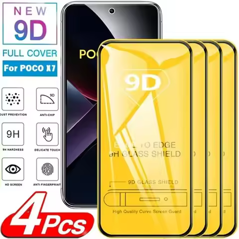4Pcs Full Cover Screen Protector For Xiaomi Poco X7 X6 X5 X4 Pro 5G M6 M5s Tempered Glass For Poco F7 F6 F5 Pro X4 GT X3 Glass