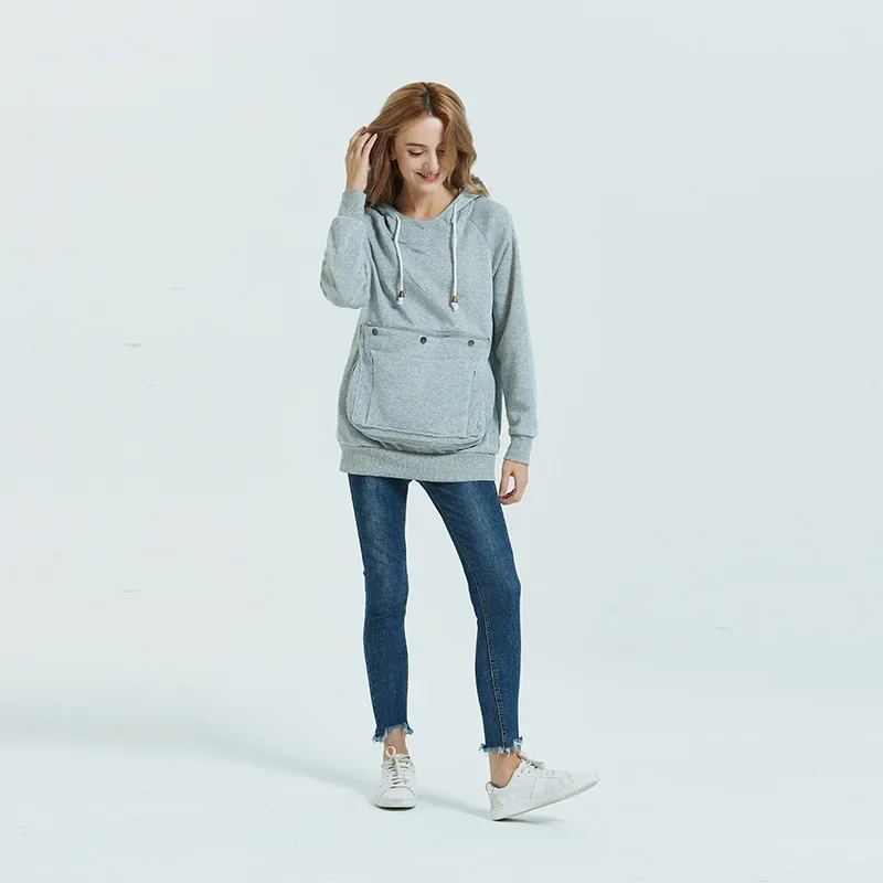 

Casual Women's Clothing Coats 2024 Winter New Loose Large Pocket Hooded Casual Pullover Hoodie Women Jackets Grey