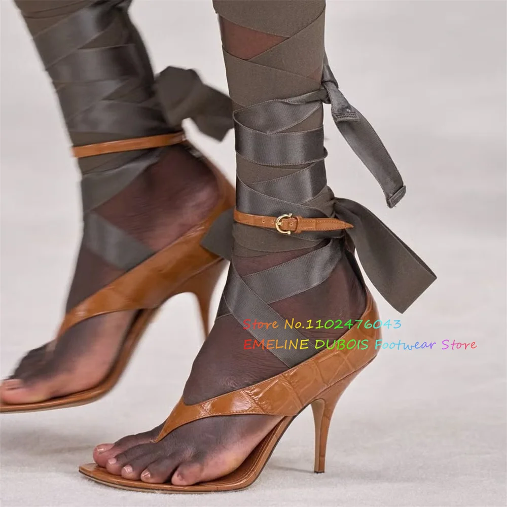 Infradito da donna in pelle con tacco alto, punta aperta, nastro con lacci, cinturino con fibbia, tinta unita, nuovo abito da festa estivo, scarpe da spettacolo