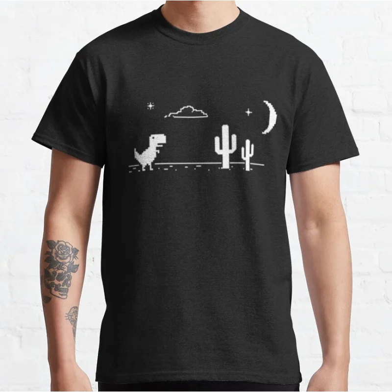 Funny offline Dino - Night Mode t rex 90s cartoon pixel video game dinosaur T-shirt for men large size Adult Tops S-6xl