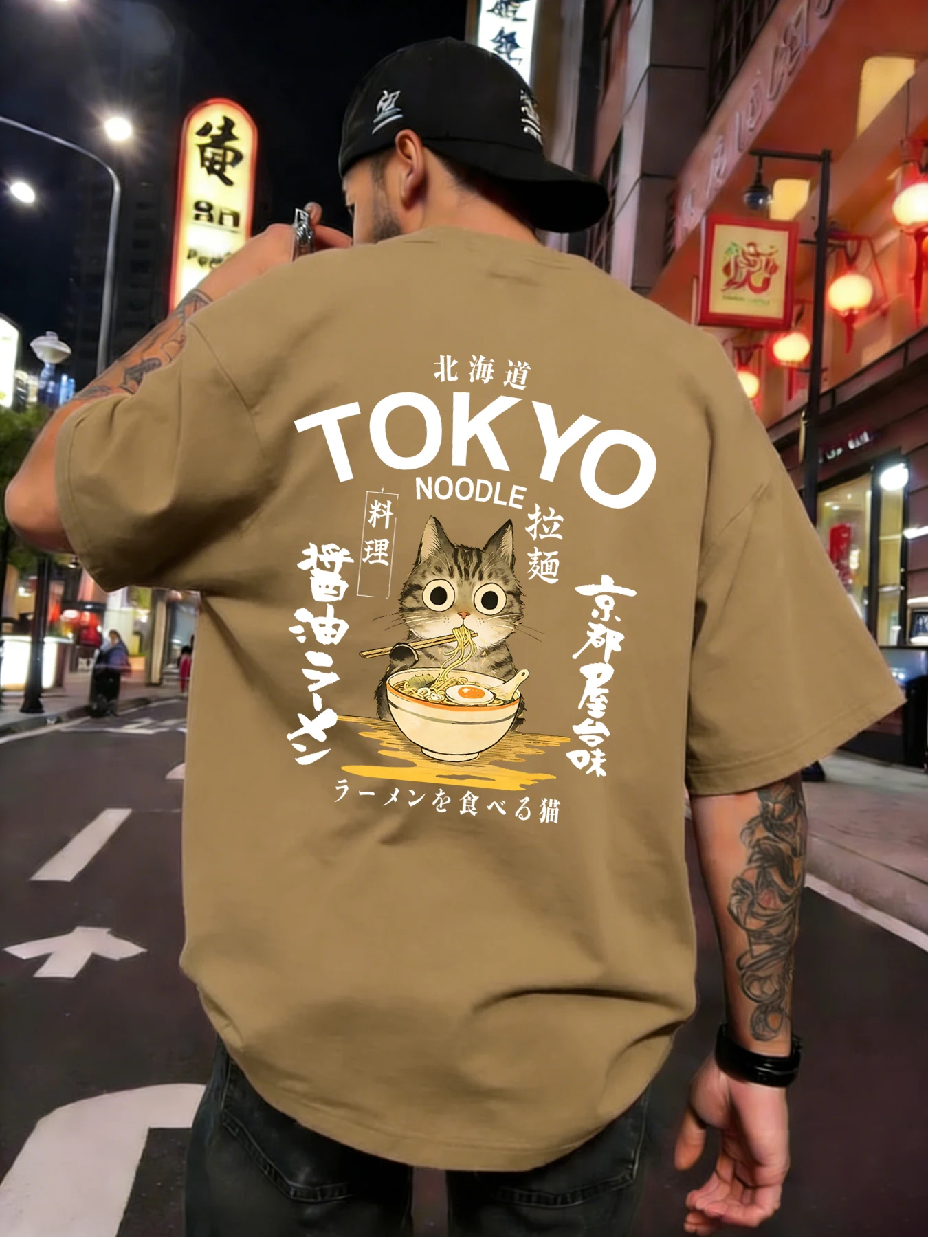 Noodles Cuisine In Tokyo Is Delicious Man T-Shirts Cotton Basics Tee Hip Hop Summer Unisex Clothing Loose All-Match Streetwear