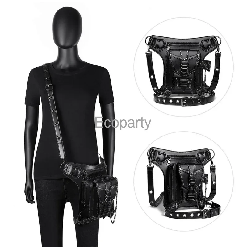 Novo saco de cintura feminino gótico fanny packs motocicleta hip gota perna sacos steampunk coldre bolsa ombro masculino couro do plutônio crossbody sacos