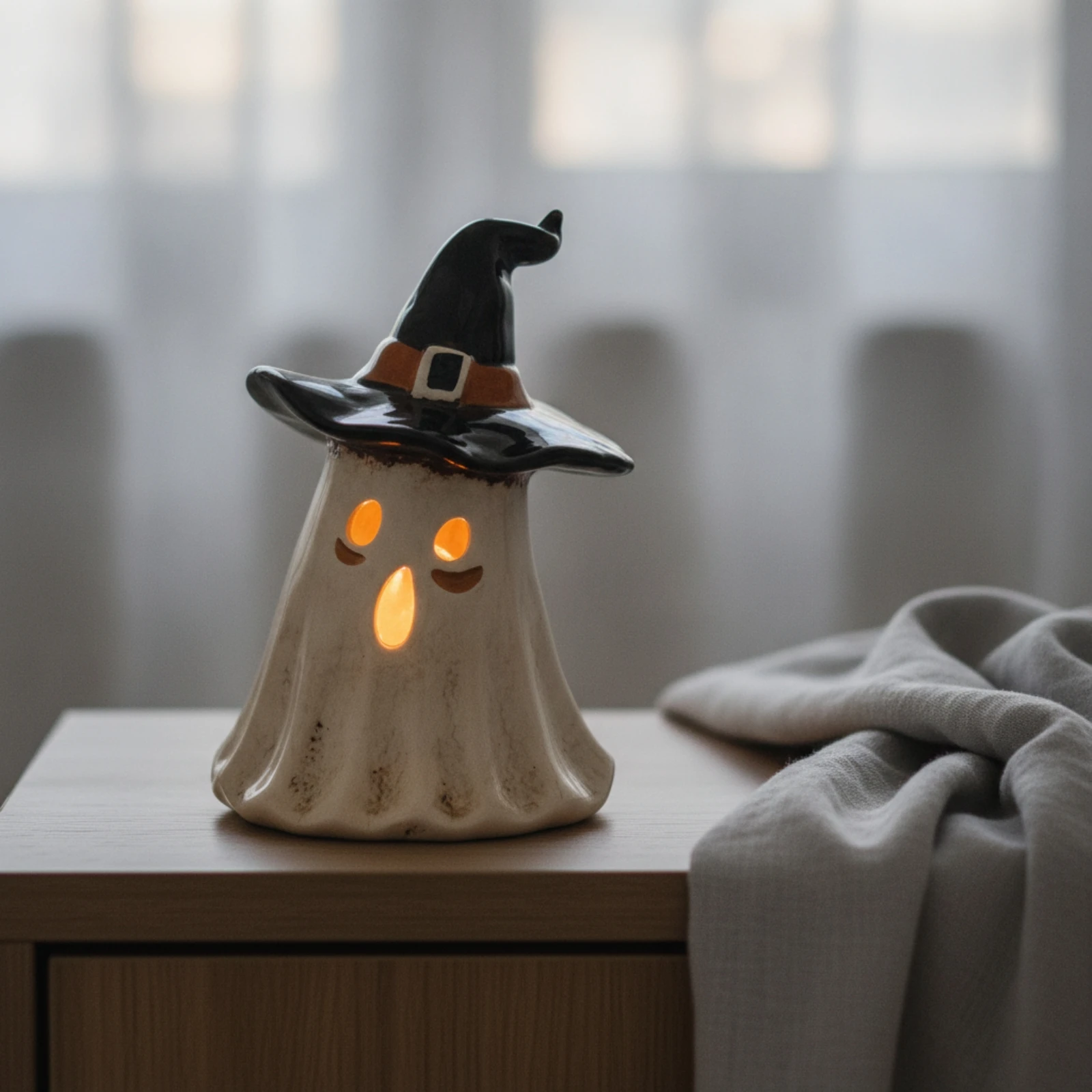 Ghost Tealight Holder Halloween Ghost Figurine Decor Tabletop Weathered for Mantel, Party