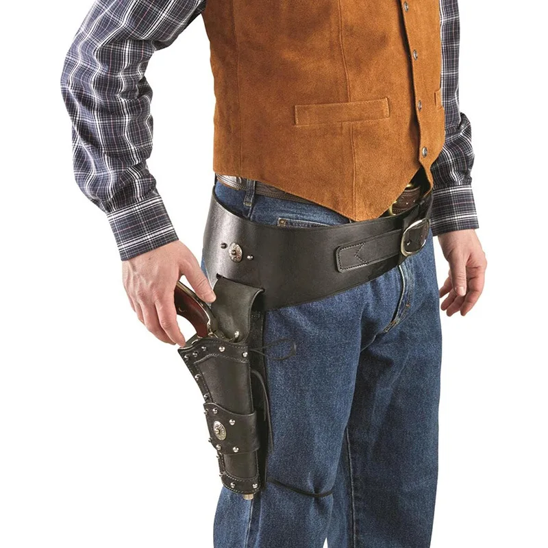 

Adult Men's Gothic Steampunk Western Cowboy PU Leather Black Revolver Holster Medieval Retro Renaissance Cosplay Accessory Prop