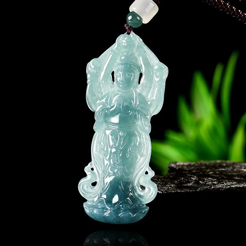 

Burmese Jadeite Guanyin Pendant Jewelry Luxury Accessories Necklace Carved Amulet Real Jade Talismans Natural Gemstone Fashion