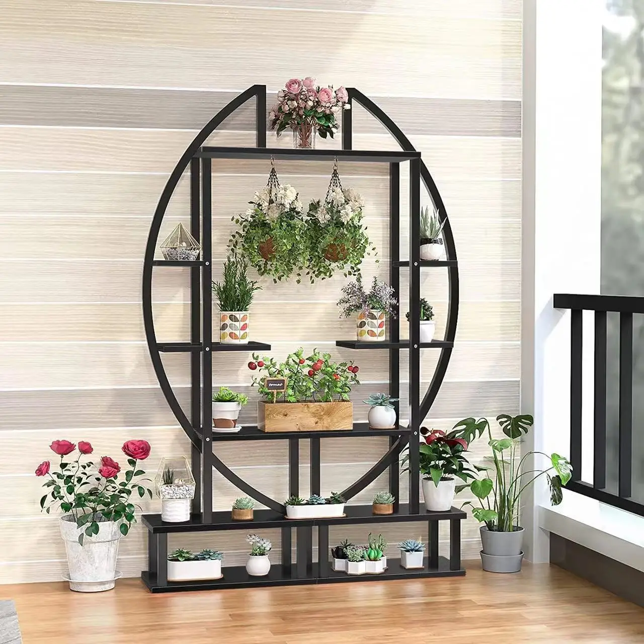 Large Lighted Indoor Herb Shelving Hook Flower Stand Half Moon Black Circle Plant Rack Tiered Garden Application Garden Standpro