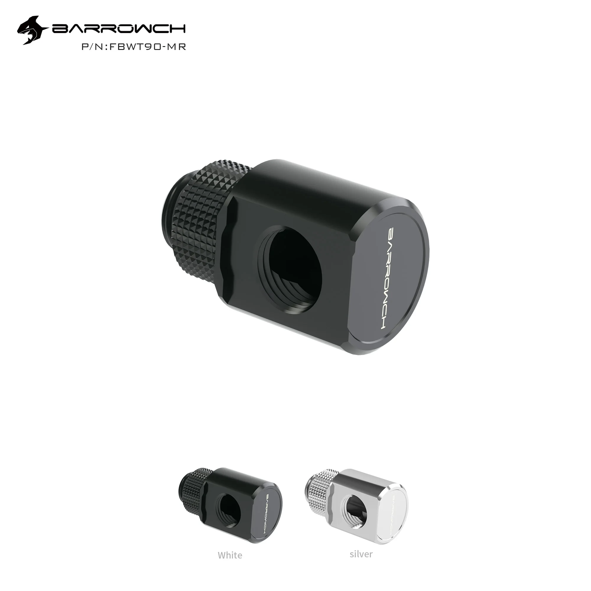 Barrowch 90 ° adaptador rotativo thread g1/4 thread rosca preto/prata com superfície lisa água refrigerar adaptadores metal masculino para famale FBWT90-MR