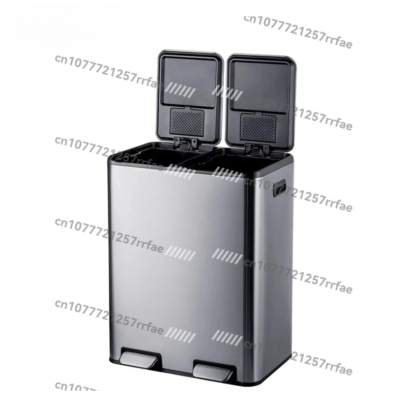

60L large kitchen recycling bin with double room foot pedal stainless steel trash can