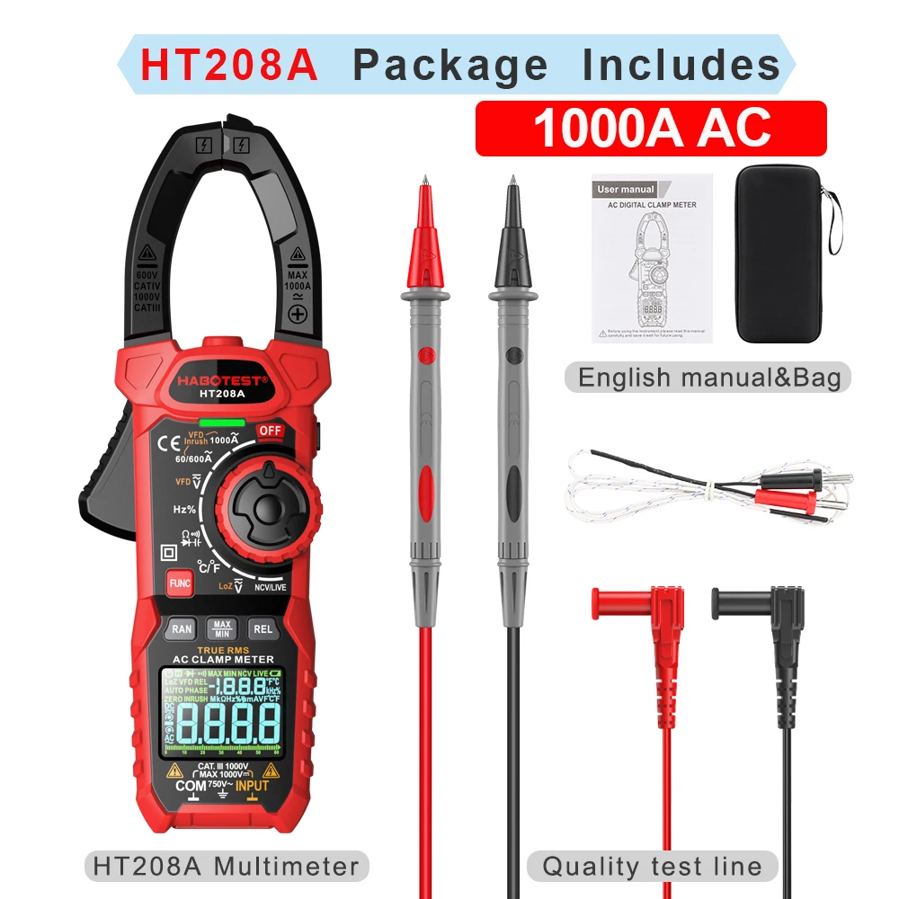 HT208A/D AC/DC digitale stroomtang meter multimeter Pinza Amperimetrica True RMS hoge precisie capaciteit NCV Ohm Hz tester